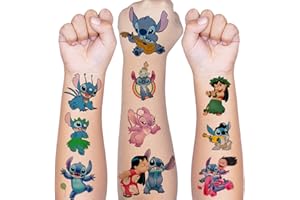 HXLEUCRY Tattoo Kinder, 8 Blätter Stitch Temporäre Tattoo Aufkleber Set für Mädchen Jungen Kindertattoos Wasserdicht für Geburtstagsgeschenke Kindergeburtstag Mitgebsel Festival Party Deko