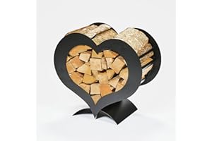 GRUBER THE SPECIAL ONE Gruber, Herz-Holzständer, schwarz, Dekoratives Kaminholzregal aus pulverbeschichtetem Stahl, stilvolles Brennholzregal für Innen- und Außenbereiche, 36 x 67 x 62 mm, ohne Holz geliefert