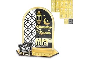 ZTBFHLZQ Calendario Ramadán Acrílico,Calendario de Adviento de Ramadán,DIY Calendario del Ramadán de Cuenta Regresiva,Calendario de Adviento de Madera Ramadán,Decoración de Madera de Ramadán (Negro)