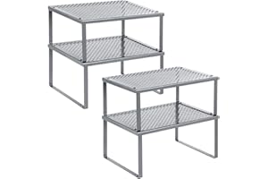 ‎SONGMICS SONGMICS Zestaw 4 półek na przyprawy Półka kuchenna Organizator do kuchni Uchwyt na przyprawy kuchenne Możliwość rozbudowy Możliwość układania w stosy Mała półka Metal Srebrny KCS006S01