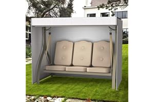 miuline 3 Seater Garden Swing Seat Cover, Protective Covers for Garden Furniture, Garden Hammock Cover, Heavy Duty Swing Chair Cover, Waterproof Windproof Dustproof (220 * 125 * 170cm，Grey)