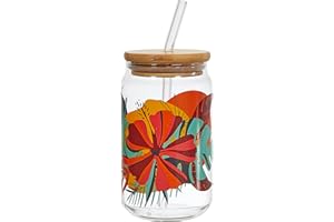 HOME DECO FACTORY, KA0466, Canette et Paille en Verre Design Tropical Paradis Exotique, 45 cl, idéale pour Cocktails et jus, Durable et élégante, Multicolore, Transparent