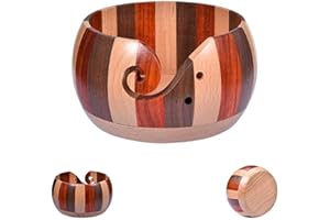 Holzsammlung Cuenco de Madera para Lana, Hecho a Mano Cuenco de Hilo para Tejer y Hacer Ganchillo, Pesado Robusto Inicio Tejido Crochet Accesorios, Tazón Porta Hilos con Agujeros Tallado, 15cm