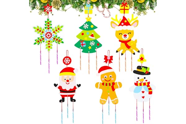 6pcs Noël Artisanat Carillons Éoliens pour Enfants,Bricolage Kits de Couronnes Noël,Enfants Carillons éoliens Ensemble,Feutre Noël Couronne,pour Enfants Craft Set Décorations de Noël