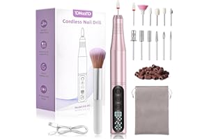 YOHOOLYO Fresa per Unghie Professionale, Type-C & 20000 RPM 4 Velocità con Inversione, Display LCD e Protezione Anti-Blocco, Kit Manicure 16 in 1 Portatile Ricaricabile - Rosa