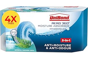 UniBond AERO 360° Moisture Absorber Waterfall Freshness Refill Tab, Aromatherapy, Ultra-Absorbent and Odour-Neutralising, for AERO 360° Dehumidifier, Condensation Absorbers, Four Pack (4 x 450g)