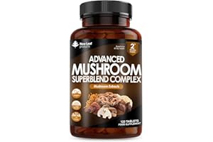 NEW LEAF PRODUCTS Mushroom Complex - Lions Mane + Cordyceps Chaga Reishi Shiitak,Maitake Mushroomss Blend - High Potency Supplement - Made in The UK - 120 Tablets