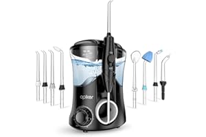 Apiker Idropulsore Dentale Professionale 600ml Irrigatore Dentale con 10 Impostazioni per Pressione dell’Acqua e 8 Beccucci Multifunzione Water Flosser IPX7 Cura Famiglia e Ortodontico Dentale, Nero