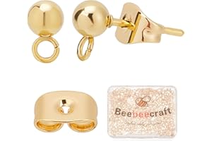 Beebeecraft 100PCS 24K Placcato Oro Orecchini A Bottone Orecchini A Bottone A Sfera con Anello Gioielli Fai da Te Ciondola L'Orecchino (15x7mm)