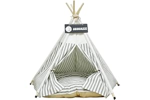 SEOUGEE Pets Teepee Tent for Dogs and Cats Washable and Removable Cotton Canvas Dog Bed and Cat House with Cushion Indoor and Outdoor Pet Kennel and Play House Portable and Stylish Tipi Design