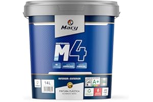 Macy Pintura Plástica Mate M-4 Antimoho para Interior y Exterior con Certificado de Reacción al fuego y con Conservante Antimoho. 4 Litros. Color Blanco