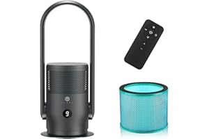 U ULTTY Ventilatore a Torre con Purificatore d'Aria, ULTTY Ventilatore Senza Pale Silenzioso con Telecomando, Touch, Timer, Alto 60 cm, Oscillazione 90° per Camera da Letto, Ufficio a Casa, CR021 Nero