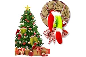 MEISHANG Grinch Navidad Decoracion,Corona de Navidad para Puerta,Corona Navidad Ladrón,Grinch Peluche,Christmas Decorations para Usar en Chimeneas,Paredes,Ventanas y Decoraciones de árboles de Navidad