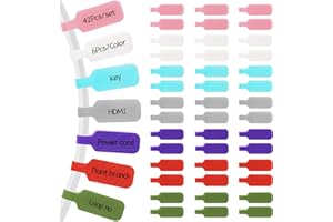 Mexgcom Kabeletiketten Kabel 42 St Leer und Beschreibbar Kabel-Etiketten, Sieben Farben (6 Stück pro Farbe), 4 cm x 2 cm Große, Kabeletiketten Beschriftung Wiederverwendbar, Identifizierung von Kabel