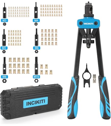 Rivnut Tool Kit With 100Pcs Nuts – Hand Rivet Nut Gun Set For M3 M4 M5 M6 M8 Threads, Heavy Duty For Auto Repair & Metalwork