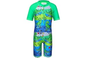 HUAANIUE Garçons Enfants Maillot de Bain 1 Pièce Anti-UV UPF 50+ Enfants Garçons Costume de Bain zippé à Manches Courtes 2-12 Ans