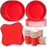 ZblPyro 120 Pieces Red Disposable Birthday Tableware for 40 Guests | 18 cm cardboard plates, paper cups, napkins, Valentine's