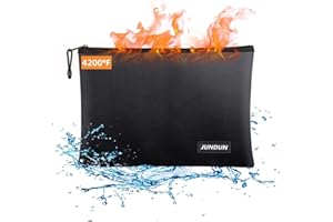 JUNDUN Sacs à Documents ignifuges(36 x 26cm, 4200℉), Porte-Monnaie ignifugé, Pochette de Rangement Ignifuge étanche pour Dossiers A4, Argent, Passeport, fichier bancaire Et Argent Liquide