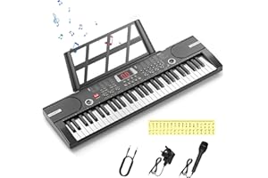 YIGOWYIGO Keyboard Piano 61 Keys, Music Keyboard for Beginners, Equipped with Themed Stickers and Video Tutorials, Kids Piano Keyboard with Detachable Music Stand & Power Adapter & Microphone & Audio Cable