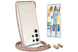 UYMO Funda con Cuerda para Samsung S23 Ultra 5G, Case para Silicona Anti-Caída con Cordón, Correa Colgante Ajustable Collar Correa de Cuello Cadena Cordón Cover,Arcoíris