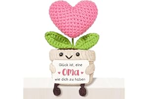 ‎GIFTASY Giftasy Oma Geschenk - Kreative Strickwolle Herzblume mit Energiekarte, Oma Geburtstagsgeschenk, Geschenk Oma Geburtstag