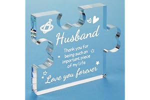 Funnli Husband Gifts, Engraved Acrylic Block Puzzle Husband Gifts, 3.35 x 2.76 Inch Table Decoration, Christmas Valentines Day Birthday Gifts for Husband from Wife, Romantic Gifts for Him