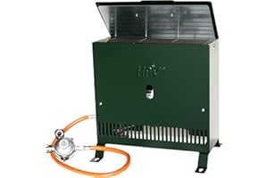 CAMPCOOGA Gewächshausheizung 2kW mit Thermostat und Piezozündung für Wandmontage oder im Stand montierbar Gasheizer inkl. Schlauch HPV made in Germany (Mit Druckminderer (Innenbereich))