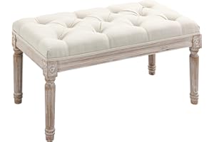 HOMCOM Panca Fondo Letto di Design Moderno, Panca Imbottita con Rivestimento Effetto Lino, Gambe in Legno, Vintage, Camera da Letto e Ingresso, 40x80x43 cm, Beige