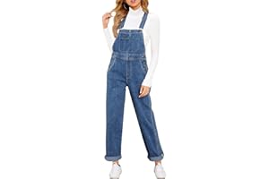 Vetinee Womens Denim Dungarees Baggy Overalls Loose Bib Jeans Pants Long Wide Leg Jumpsuit Playsuit Trousers with Pockets
