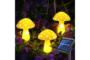 Abkshine Garden Solar Mushroom Lights, Waterproof Outdoor Garden Decorative Ornaments for Patio Lawn Flower Bed Christmas Walkway Halloween Easter Gardening Gifts Grave Cemetery Decorations(Yellow)