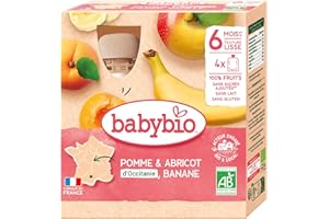 Babybio - Gourdes Fruits - Pomme Abricot d'Occitanie Banane 4x90 g - 6+ Mois - BIO