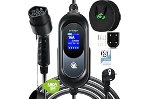 FNRIDS Cavo Ricarica Auto Elettrica Tipo 2, 8M Caricatore EV Tipo 2 3.6kw con supporto,Ricarica ritardata,8/10/13/16A Corrente regolabile,Portatile Cavo Caricabatterie per Auto Elettrica con Borsa