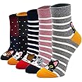 Womens Funny Cat Animal Socks: Ladies Cotton Socks Funky Cartoon Dog Socks Cute Novelty Crew Socks 5 Pairs