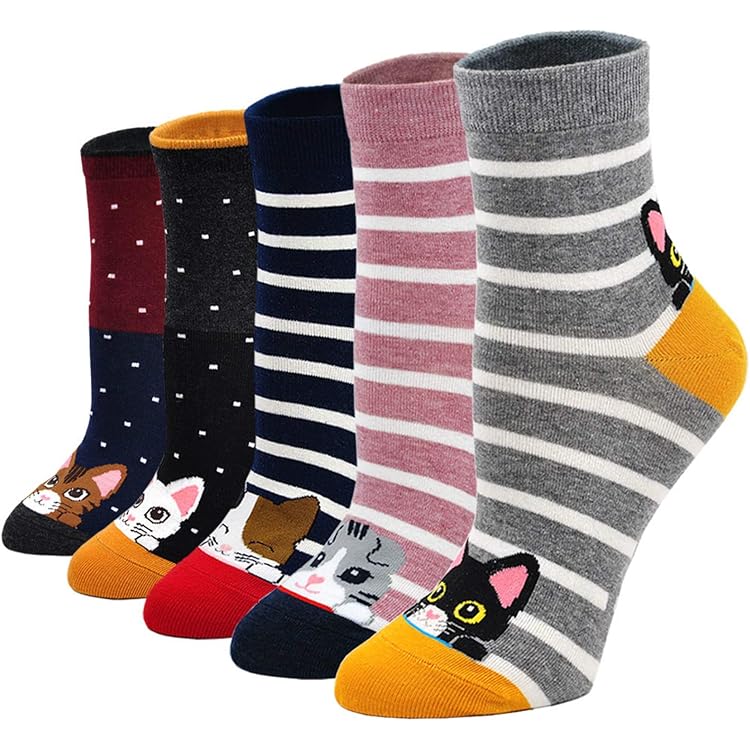 DINGFDENG Chaussettes De Noël Femme - Chaussettes Cadeau Drôles Avec Animaux (Chat, Chien), Coton Doux, Taille Unique 35-41, Idée Cadeau De Noël Pour Femmes Et Filles