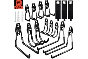 SBGGRL 15pcs Garage Storage Wall Hooks - Heavy Duty Garage Hooks for Hanging Yard Tools Ladders Bikes Power Hose Shovel Metal Shed Hangers Organizer System