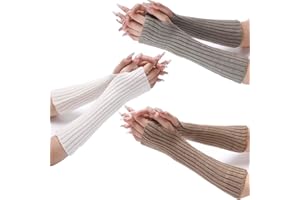 PHOGARY 3 pary długich rękawiczek bez palców dla kobiet, zimowe ocieplacze na ramiona, ciepłe, dzianinowe mitenki, długie rękawiczki, ocieplacze na nadgarstek z otworem na kciuk, dla kobiet, na