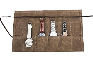 HJSSAA Waxed Canvas Watch Roll,Watch Roll Organizer with 6 Slots,Watch Travel Case,Handmade Watch Case,Watch Strap Organiser Bag, Watch Box, Gifts for Men