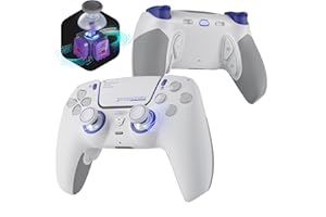 HEXGAMING PHANTOM Pro Controller with 4 Remappable Buttons, 6 Remapping Profiles, 8 Interchangeable Analog Stick, and Adjustable Triggers Compatible with ps5, PC, Mobile - Hall Effect Vision White