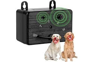 EUOTEO Ultrasuoni Automatici per Cani, Dispositivo Anti Abbaio a 3 Livelli, Dispositivo Anti Abbaio Deterrente a Ultrasuoni 15 metri, Dispositivo Anti Abbaio Impermeabile per Cani da Interno ed Esterno