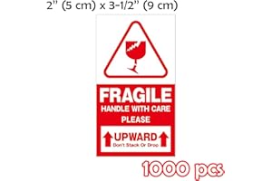 LDS INDUSTRY 1000 Adesivi"Fragile This Way Up Handle With Care" Adesivi, White-Red scotch pacchi etichette adesive scatole trasloco scatola trasloco Grande fragile Handle with care Keep Dry verso