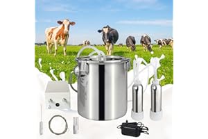 KARDOR Electric Milking Machine for Cow/Cattles,3L/7L/14LStainless Steel Milker,with 2 PCS Food Grade Teat Cups,Portable Pulsation Vacuum Pump,Automatic Stop Equipment for Home Farm(For Cows 7L )