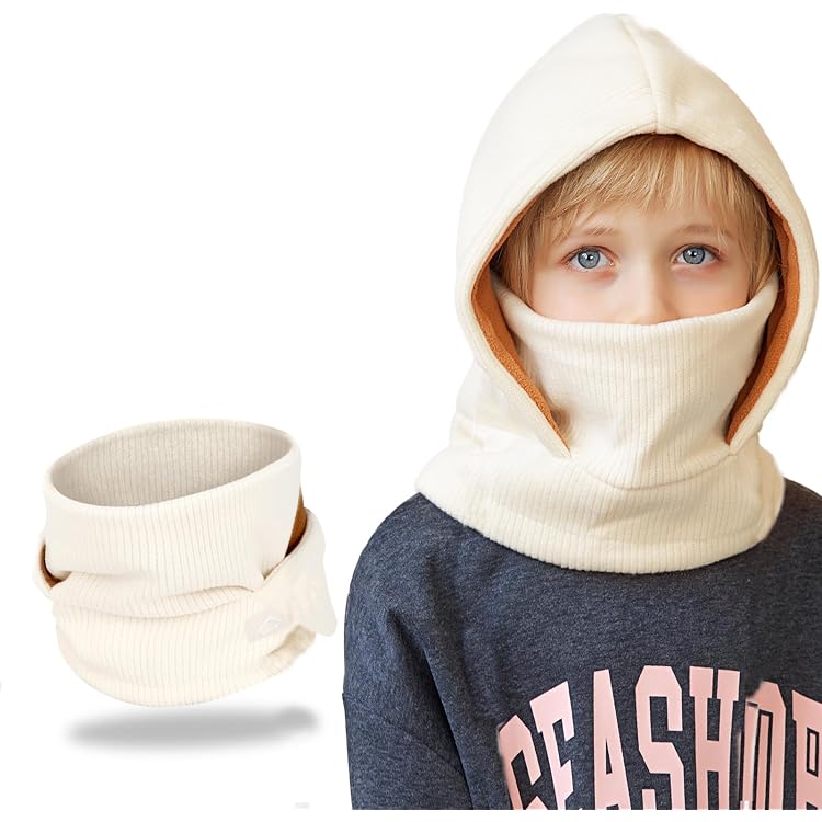 Cagoule Hiver Thermique Enfants 6-14 Ans - Masque Ski Multifonction Coupe-Vent Avec Cache-Cou