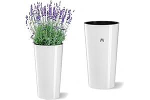 ‎MELTOM MELTOM Blumenkübel Rund Hochglanz mit Herausnehmbaren Einsatz Blumentopf Pflankübel Slim (M)