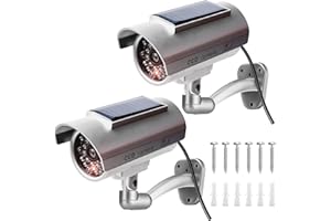 BEHOGAN 2 Stück Kamera Attrappe, Solar Betriebene Simulierte Dummy Surveillance Sicherheit Kamera, Überwachungskamera Attrappe mit Blinkender LED, Kamera Atrappe für den Innen-und Außenbereich, Silber