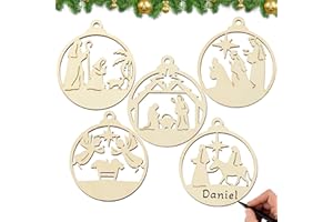 GEBETTER 30* Adornos Árbol Navidad Madera + 30* Cuerdas Yute + 1* Caja, Decoración Navideña Bolas Colgantes Nacimiento Portal Pesebre, Manualidades Niños Regalo Pintar DIY Fiesta (Belén Navidad)