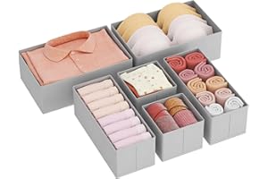 Lifewit 6 Pezzi Organizer Cassetti, Divisori per Cassetti in Tessuto, Organizer Armadio, Scatole Portaoggetti Pieghevole per Abiti, Separatori per Cassetti per Calzini, Cravatte, Cinture,Grigio Chiaro