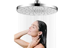 JINYOMFLY Shower Head 25 cm, Shower Head Rain Shower, Large, High Pressure Shower Head Water-Saving, Round Economy Shower Head, 360° Adjustable (Silver)