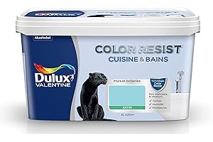 Dulux Valentine Color Resist - Peinture Intérieure Pièces Humides - Pour Murs, Plafonds, Boiseries - Lessivable et Résistante - Couleur : Bleu Indien Satin - 2 L - 5261879