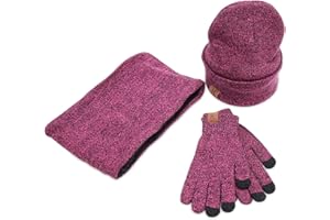 LumiSyne 3 Pezzo Invernali Cappello In Maglia Con Sciarpa Tubolare e Guanti Uomo Donna Guanti Touch Screen Berretto Beanie Sciarpa Infinity Scaldacollo Set Di Sport All'Aperto