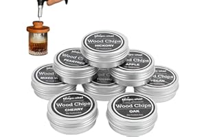 EQULUP Whiskey-Holz-Räucherspäne, 8-teiliges Cocktail-Räucherset, einschließlich Apfelholz-, Pekannuss-, Eichen-, Kirsch-, Pfirsich-, Birnen-, Pekannuss- und Naturholzspänen für Cocktails, Weine und Whiskys